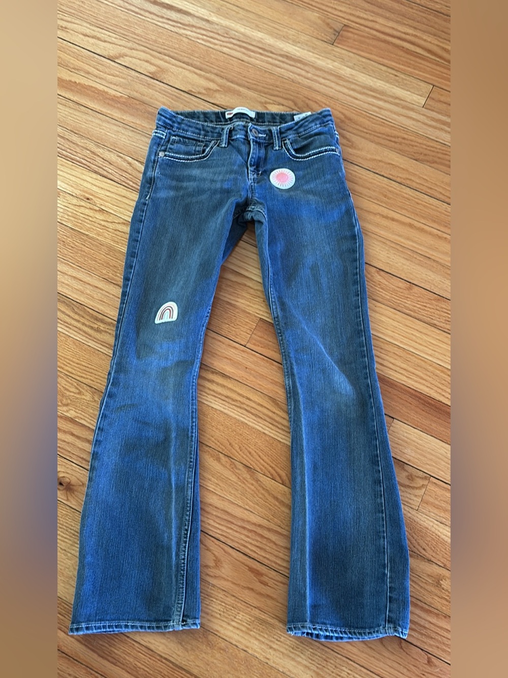 Girl's Levi's Blue Flare Jeans with Rainbow Patches Size 14